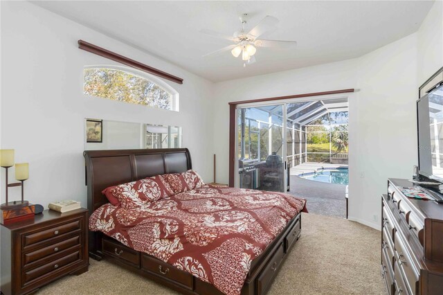 10306 Palmbrooke Ter, Bradenton, FL 34202 - bedroom with a sunroom, light colored carpet, access to outside, and a ceiling fan