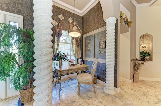 10002 Cherry Hills Avenue Cir, Bradenton, FL 34202 - dining space with marble finish floors, baseboards, and ornamental molding
