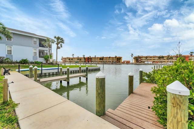 view of dock with a water view