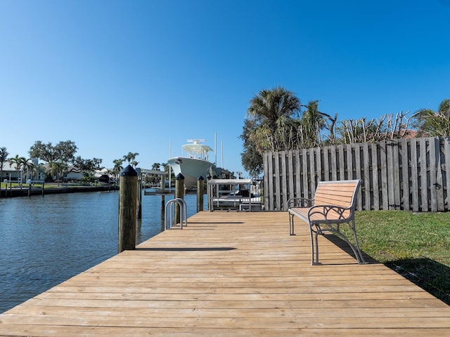view of dock with a water view and boat lift
