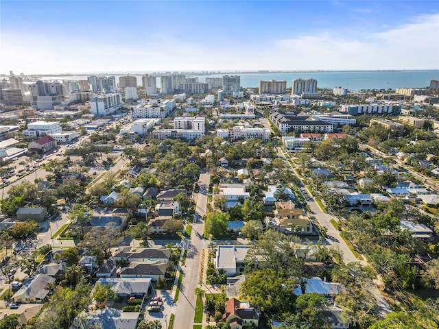 bird's eye view with a water view and a city view