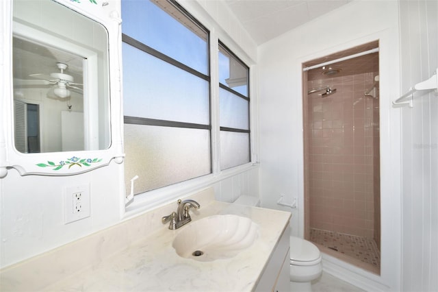 bathroom with vanity, a shower stall, and toilet