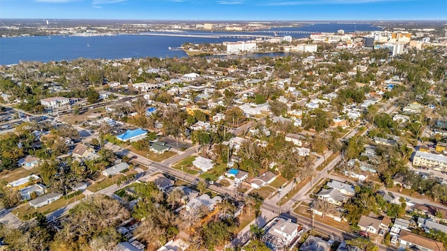 bird's eye view with a residential view and a water view