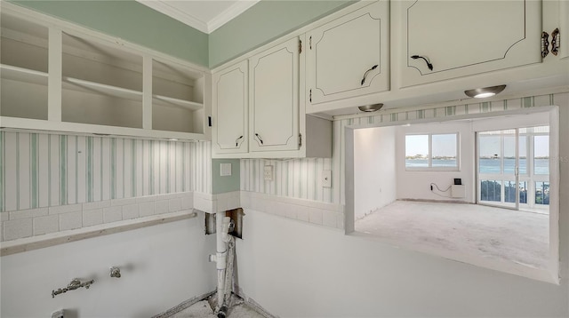 laundry area featuring laundry area and ornamental molding
