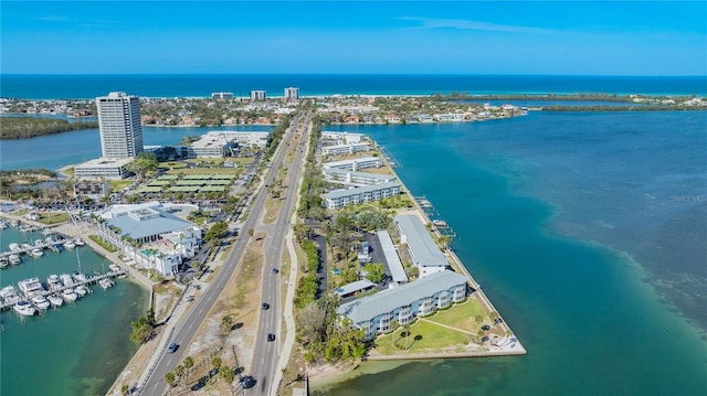 bird's eye view with a view of city and a water view