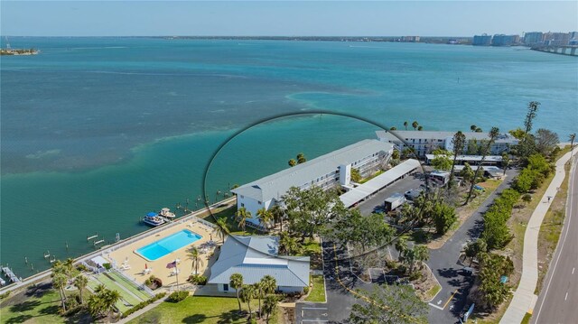 bird's eye view featuring a water view