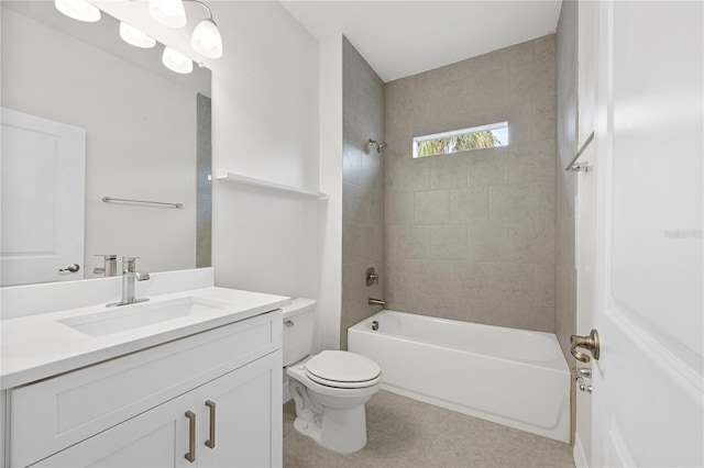 bathroom featuring shower / bath combination, toilet, and vanity