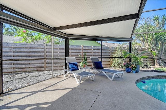 view of patio featuring a fenced in pool and fence private yard