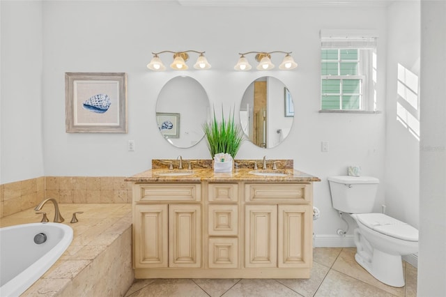 full bath featuring toilet, tile patterned floors, a sink, and a bath