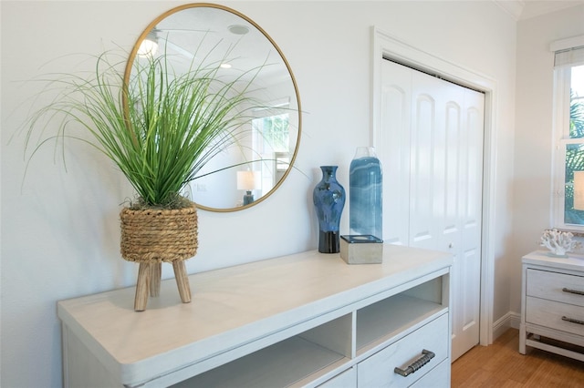 mudroom with light wood finished floors