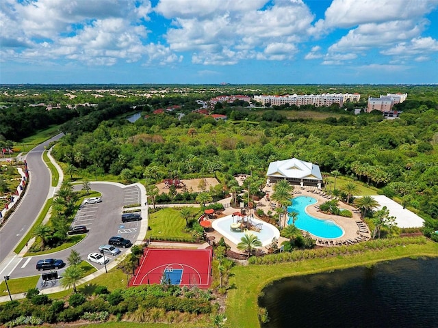 aerial view with a water view