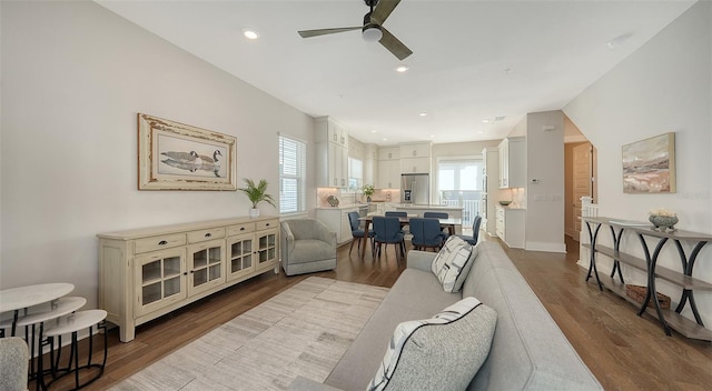 512 Laurel Park Dr, Sarasota, FL 34236 - living area with baseboards, ceiling fan, dark wood finished floors, and recessed lighting