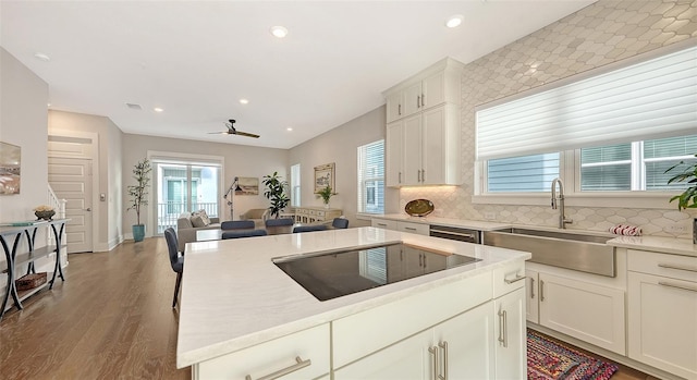 512 Laurel Park Dr, Sarasota, FL 34236 - kitchen featuring a center island, white cabinets, a sink, and black electric stovetop