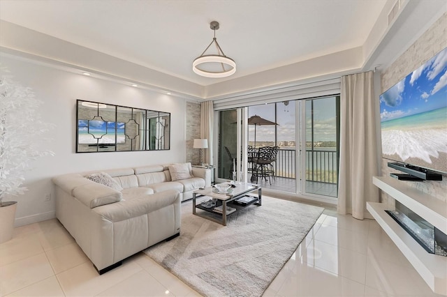 tiled living room with baseboards