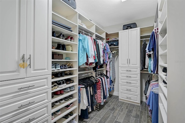 spacious closet with wood tiled floor