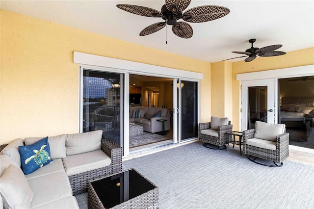 view of patio featuring an outdoor hangout area and a ceiling fan