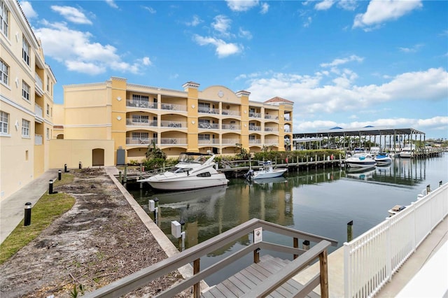 dock area with a water view