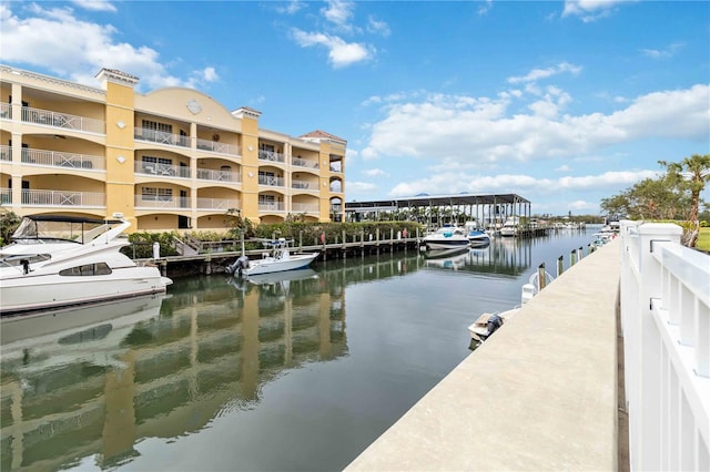 dock area with a water view