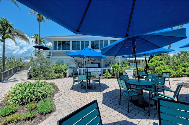 view of patio / terrace with outdoor dining area and fence