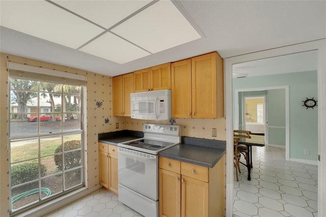 2 Antigua Cir Unit 4, Englewood, FL 34223 - kitchen with dark countertops, white appliances, plenty of natural light, and baseboards