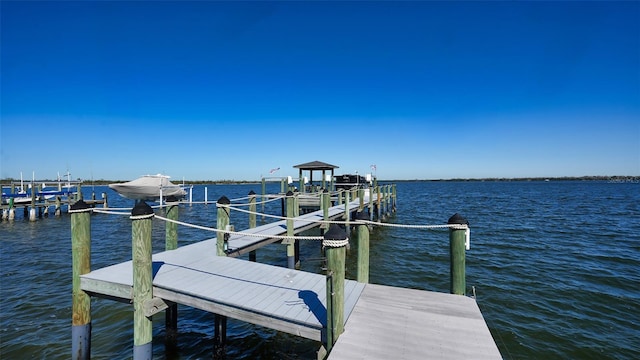 view of dock featuring a water view and boat lift