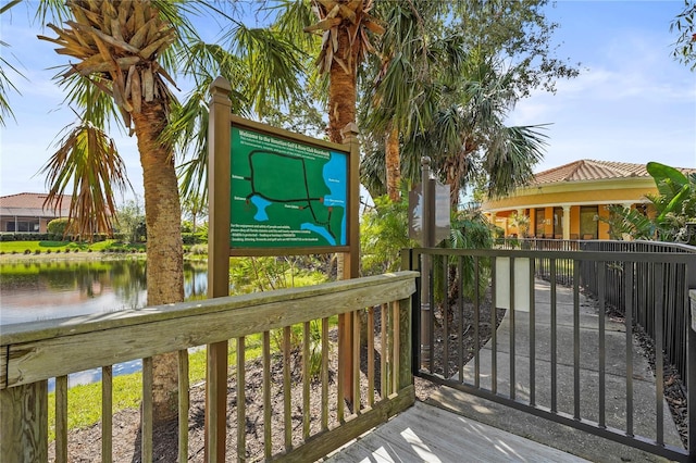 deck featuring a water view