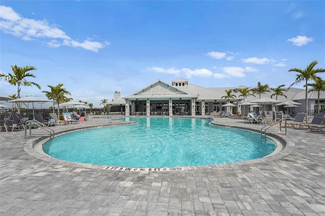 pool with a patio