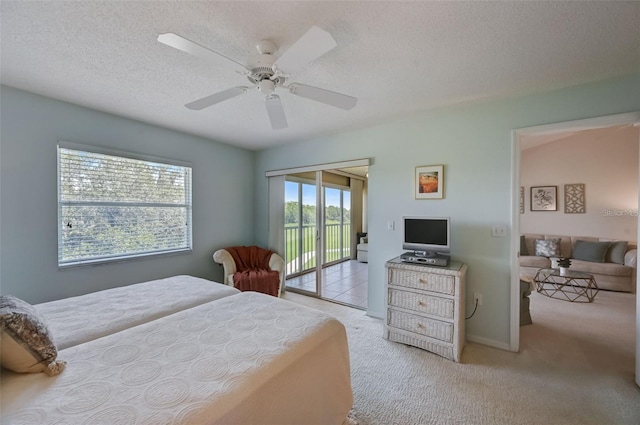 bedroom featuring access to outside, multiple windows, and carpet