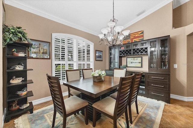 6211 90th Avenue Cir E, Parrish, FL 34219 - dining room with crown molding, a chandelier, and light tile patterned flooring