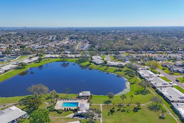 aerial view featuring a residential view and a water view