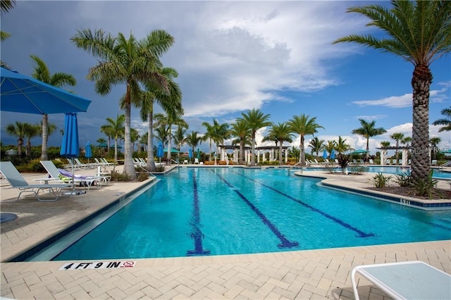 community pool with a patio