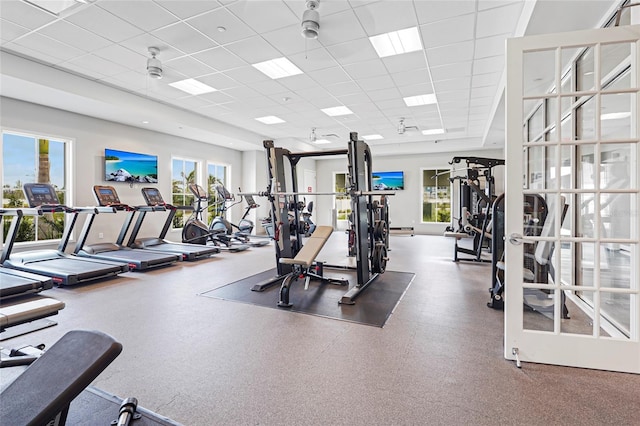 gym with a drop ceiling