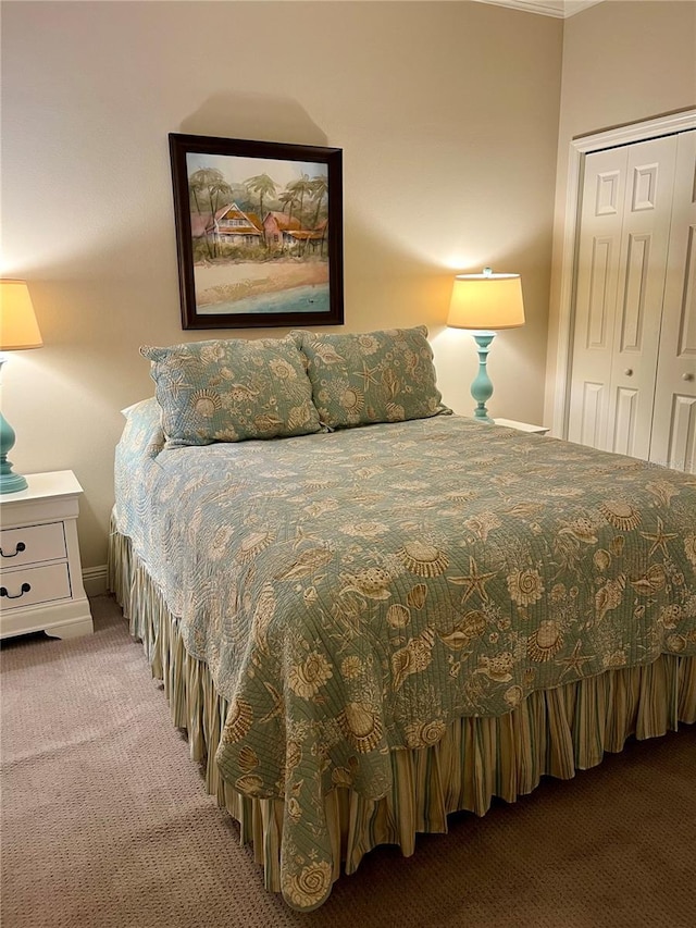 carpeted bedroom featuring a closet