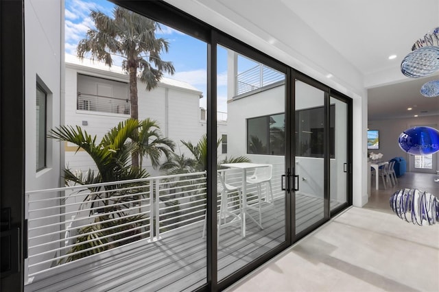 doorway with french doors and recessed lighting