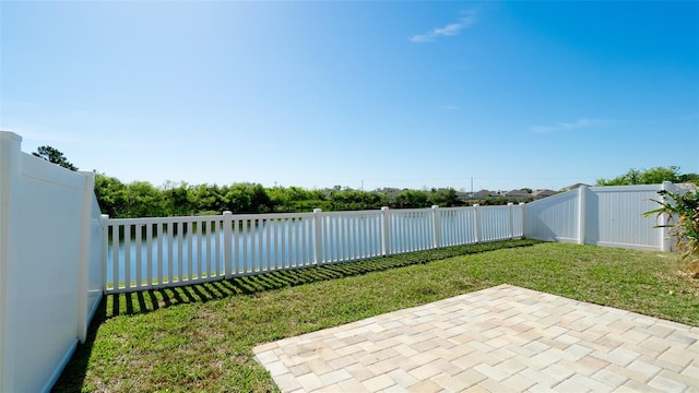 view of yard with a fenced backyard and a patio area