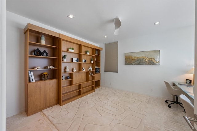 office area featuring baseboards and recessed lighting