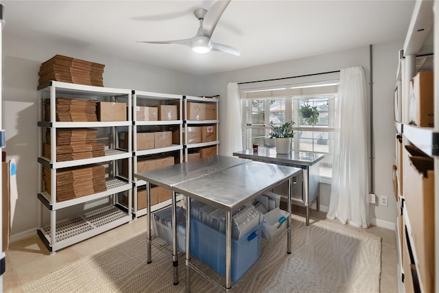 storage room featuring ceiling fan