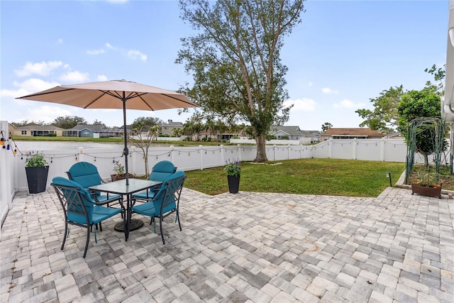 view of patio / terrace featuring outdoor dining area and a fenced backyard