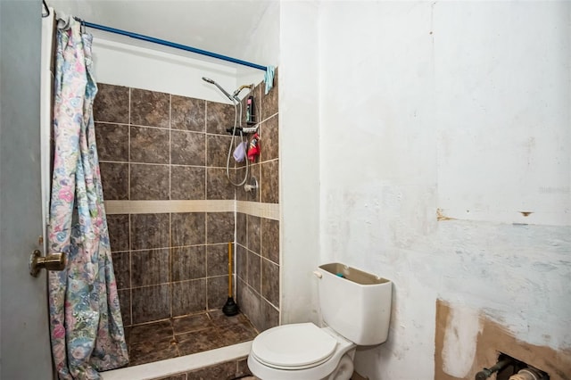 bathroom with a stall shower and toilet