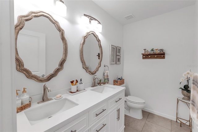 bathroom with visible vents, tile patterned flooring, a sink, and toilet