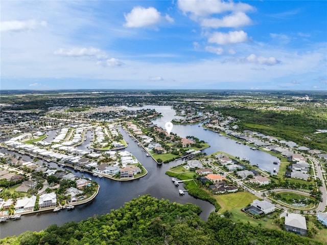 aerial view featuring a residential view and a water view