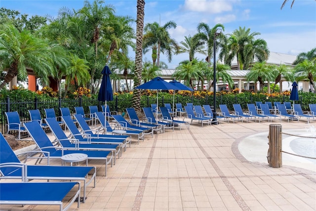 view of pool with a patio area and fence