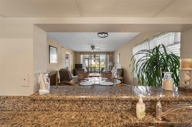 interior space featuring a textured ceiling and a ceiling fan