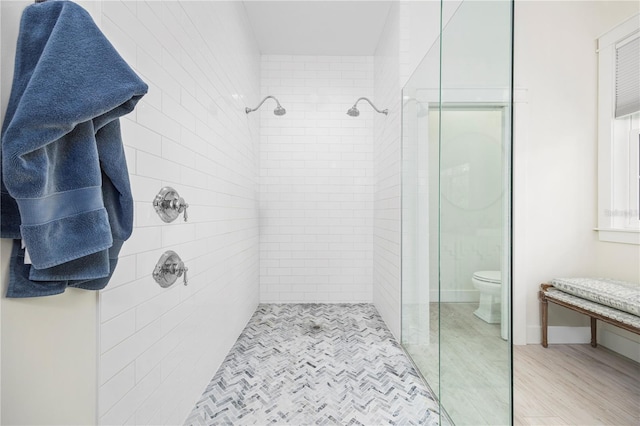 bathroom featuring a shower stall and toilet