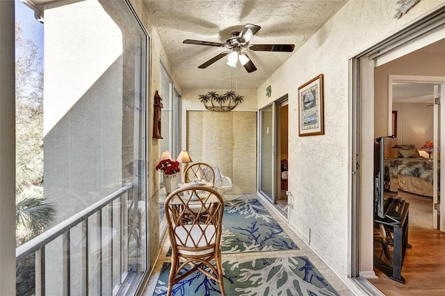 balcony with ceiling fan