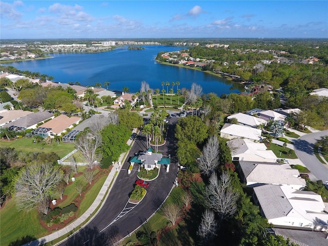 bird's eye view featuring a residential view and a water view