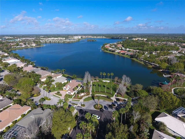 bird's eye view with a residential view and a water view