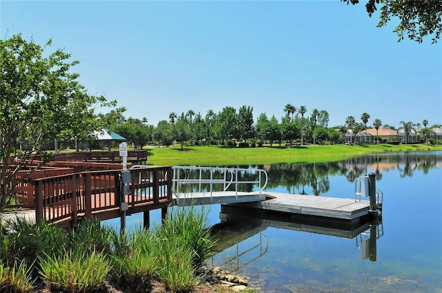 view of dock with a water view