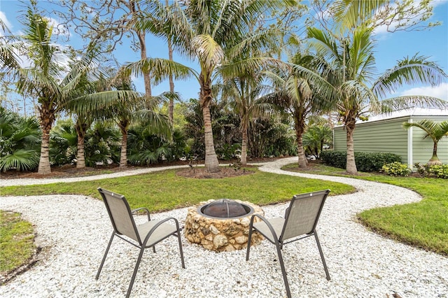 view of patio / terrace featuring a fire pit