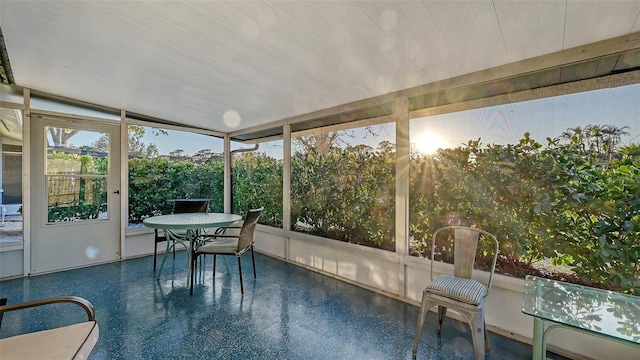 sunroom / solarium with wooden ceiling